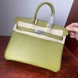 Birkin 25  Hand stitched Saddle stitch Vert Fizz Swift Palladium Hardware Vert Criquet authentic hand-sewn  Handcrafted