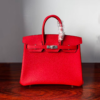 Birkin 25 Handcrafted Togo Leather in Ferrari Red with Silver Hardware Hand stitched Saddle stitch authentic hand-sewn sophisticated 11 Birkin 25 Handcrafted Togo Leather in Ferrari Red with Silver Hardware Hand stitched Saddle stitch authentic hand-sewn sophisticated