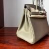 Birkin 25 Handcrafted Saddle stitch  Gris Neve Swift Leather with Palladium Hardware Palladium  Hardware Hand stitched authentic hand-sewn
