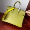 Birkin 25  Hand stitched Saddle stitch Vert Fizz Swift Palladium Hardware Vert Criquet authentic hand-sewn  Handcrafted