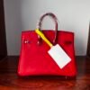Birkin  25 Hand stitched Rouge Vif Touch Niloticus Crocodile Birkin 25 PHW  Handcrafted Saddle stitch authentic hand-sewn