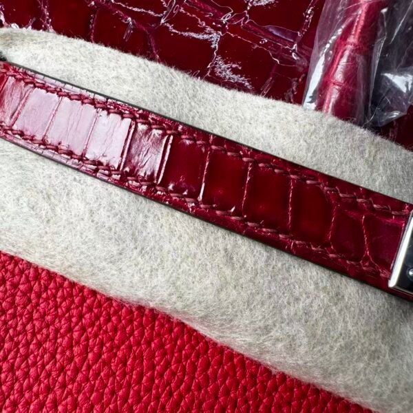 Birkin  25 Hand stitched Rouge Vif Touch Niloticus Crocodile Birkin 25 PHW  Handcrafted Saddle stitch authentic hand-sewn