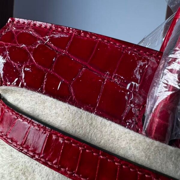 Birkin  25 Hand stitched Rouge Vif Touch Niloticus Crocodile Birkin 25 PHW  Handcrafted Saddle stitch authentic hand-sewn