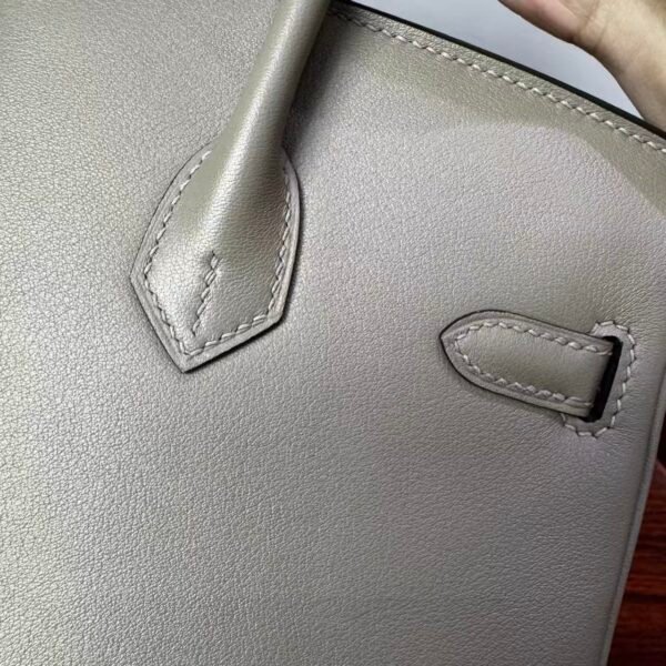 Birkin 25 Handcrafted Saddle stitch  Gris Neve Swift Leather with Palladium Hardware Palladium  Hardware Hand stitched authentic hand-sewn