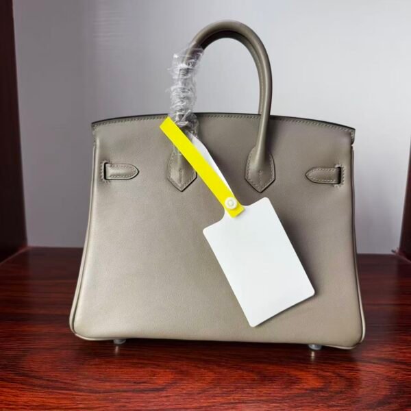 Birkin 25 Handcrafted Saddle stitch  Gris Neve Swift Leather with Palladium Hardware Palladium  Hardware Hand stitched authentic hand-sewn