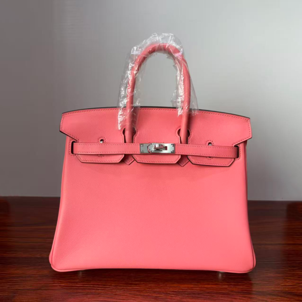Birkin 25 Rose Confetti Swift Palladium Hardware  Biscuit-colored Swift leather Handmade women's handbag