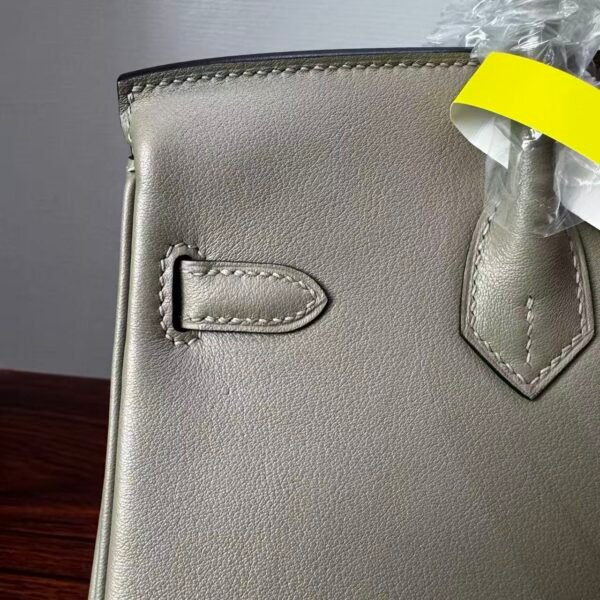Birkin 25 Handcrafted Saddle stitch  Gris Neve Swift Leather with Palladium Hardware Palladium  Hardware Hand stitched authentic hand-sewn