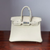 Birkin 25 NATE Swift Palladium Hardware Biscuit-colored Swift leather Handmade women's handbag