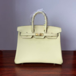 Birkin 25 Bleu Lin Swift Gold Hardware Jaune Milton Handmade women's handbag