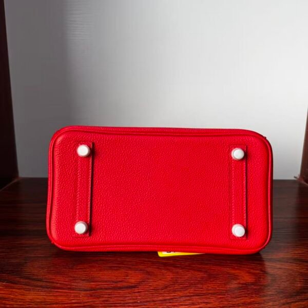 Birkin 25 Handcrafted Togo Leather in Ferrari Red with Silver Hardware Hand stitched Saddle stitch authentic hand-sewn sophisticated 4 Birkin 25 Handcrafted Togo Leather in Ferrari Red with Silver Hardware Hand stitched Saddle stitch authentic hand-sewn sophisticated
