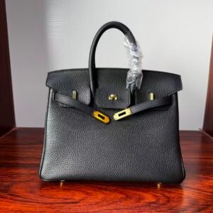 Birkin 25 Saddle stitch authentic hand-sewn Black Togo with Palladium Hardware Hand stitched Handcrafted