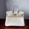 Birkin 25 authentic hand-sewn Touch: Glacier White Crocodile/Togo Mix, Silver Hardware Handcrafted sophisticated