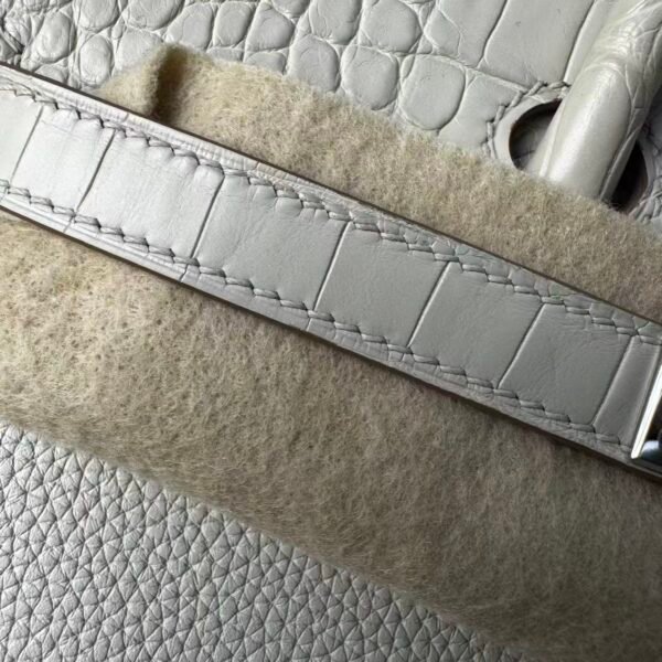 Birkin 25 authentic hand-sewn Touch: Glacier White Crocodile/Togo Mix, Silver Hardware Handcrafted sophisticated