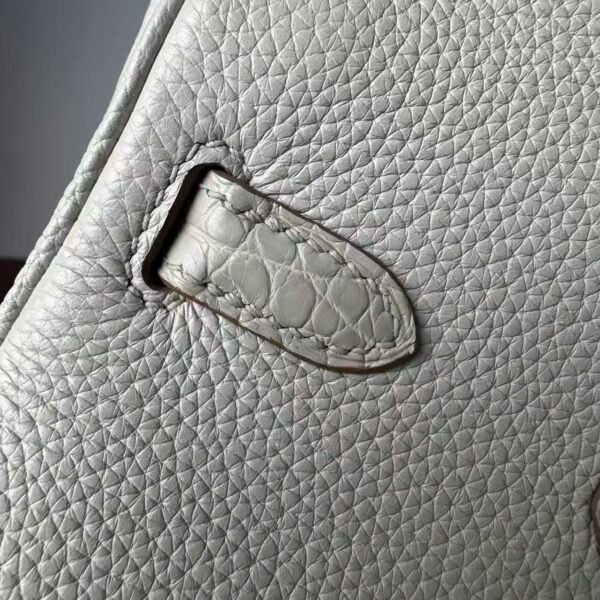 Birkin 25 authentic hand-sewn Touch: Glacier White Crocodile/Togo Mix, Silver Hardware Handcrafted sophisticated