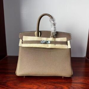 Birkin 25 Saddle stitch authentic hand-sewn Elephant Grey Togo Silver Hardware Hand stitched Handcrafted