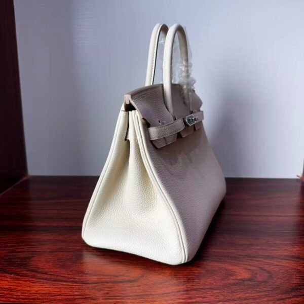 Birkin 25  Saddle stitch authentic hand-sewn Togo Leather in Milkshake White with Silver Hardware Hand stitched Handcrafted Birkin 25  Saddle stitch