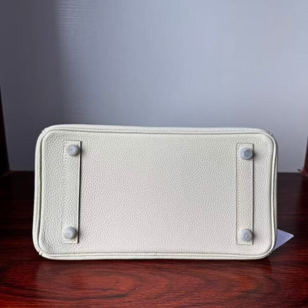 Birkin 25  Saddle stitch authentic hand-sewn Togo Leather in Milkshake White with Silver Hardware Hand stitched Handcrafted Birkin 25  Saddle stitch