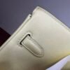 Birkin 25 Bleu Lin Swift Palladium Hardware  Jaune Milton Handmade women's handbag Biscuit-colored Swift leather