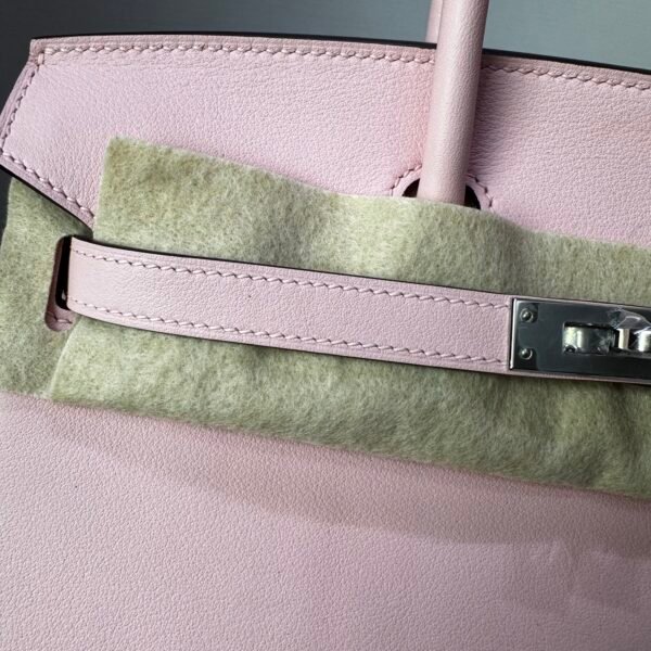 Birkin 25cm Rose Sakura Swift Palladium Hardware Biscuit-colored Swift leather Handmade women's handbag Hand stitched