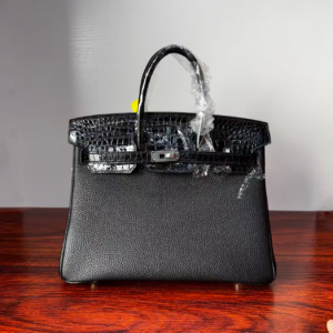 Birkin 25 Saddle stitch Hand stitched Black Porosus Crocodile Silver Hardware authentic hand-sewn Handcrafted