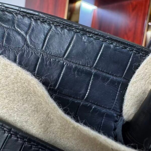 Birkin 25 Handcrafted Saddle stitch Matte Black Porosus Crocodile Silver Hardware Hand stitched authentic hand-sewn sophisticated