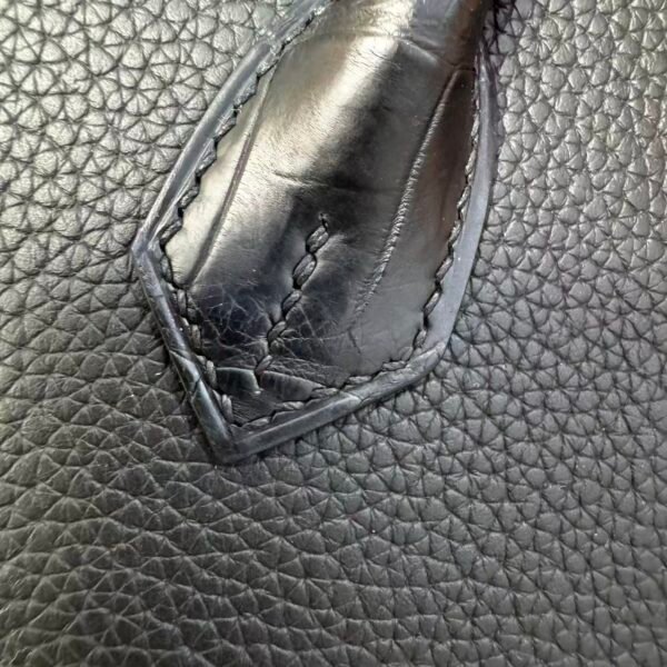 Birkin 25 Handcrafted Saddle stitch Matte Black Porosus Crocodile Silver Hardware Hand stitched authentic hand-sewn sophisticated