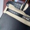 Birkin 25 Handcrafted Saddle stitch Matte Black Porosus Crocodile Silver Hardware Hand stitched authentic hand-sewn sophisticated