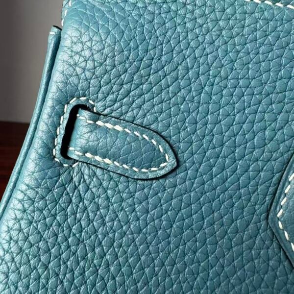 Birkin 25 Handcrafted Saddle stitch Togo Leather in Denim Blue with Silver Hardware Hand stitched authentic hand-sewn 4 Birkin 25 Handcrafted Saddle stitch Togo Leather in Denim Blue with Silver Hardware Hand stitched authentic hand-sewn