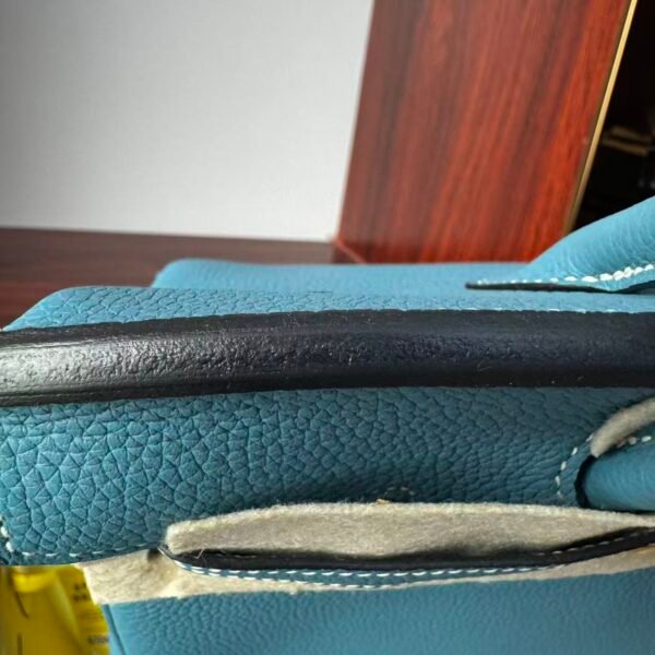 Birkin 25 Handcrafted Saddle stitch Togo Leather in Denim Blue with Silver Hardware Hand stitched authentic hand-sewn 5 Birkin 25 Handcrafted Saddle stitch Togo Leather in Denim Blue with Silver Hardware Hand stitched authentic hand-sewn