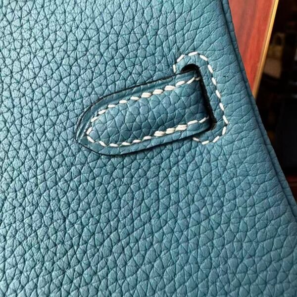 Birkin 25 Handcrafted Saddle stitch Togo Leather in Denim Blue with Silver Hardware Hand stitched authentic hand-sewn 7 Birkin 25 Handcrafted Saddle stitch Togo Leather in Denim Blue with Silver Hardware Hand stitched authentic hand-sewn