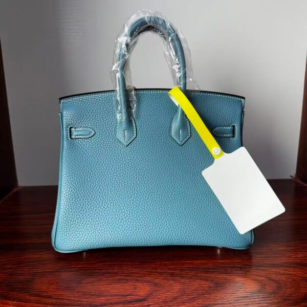 Birkin 25 Handcrafted Saddle stitch Togo Leather in Denim Blue with Silver Hardware Hand stitched authentic hand-sewn 9 Birkin 25 Handcrafted Saddle stitch Togo Leather in Denim Blue with Silver Hardware Hand stitched authentic hand-sewn