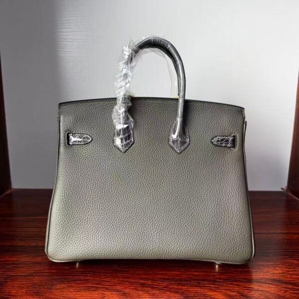 Birkin 25 Hand stitched Handcrafted Graphite Grey,  Saddle stitch Niloticus Crocodile, Palladium Hardware authentic hand-sewn sophisticated