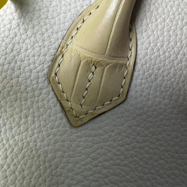 Birkin 25 Handcrafted Hand stitched Alligator Vanilla / Togo Mushroom White, Silver Hardware authentic hand-sewn Saddle stitch