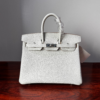 Birkin 25 Handcrafted Togo authentic hand-sewn Leather Mushroom White Silver Hardware Saddle stitch Hand stitched