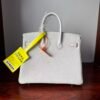 Birkin 25 Handcrafted Togo authentic hand-sewn Leather Mushroom White Silver Hardware Saddle stitch Hand stitched