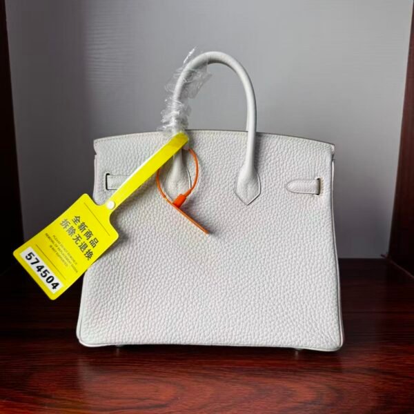 Birkin 25 Handcrafted Togo authentic hand-sewn Leather Mushroom White Silver Hardware Saddle stitch Hand stitched