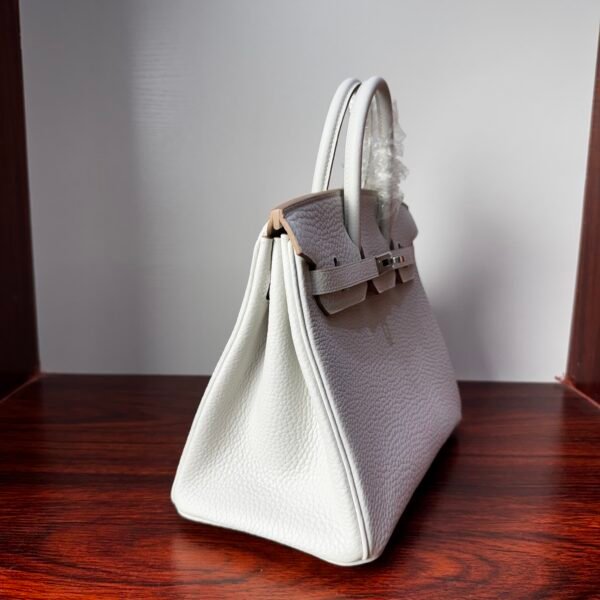 Birkin 25 Handcrafted Togo authentic hand-sewn Leather Mushroom White Silver Hardware Saddle stitch Hand stitched