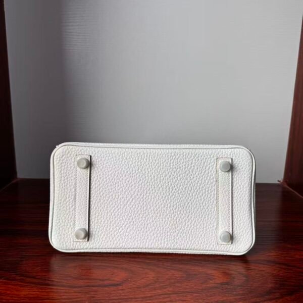 Birkin 25 Handcrafted Togo authentic hand-sewn Leather Mushroom White Silver Hardware Saddle stitch Hand stitched
