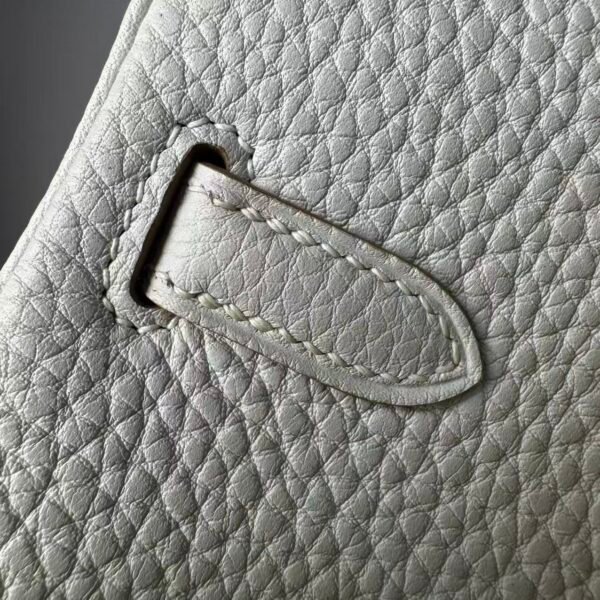 Birkin 25 Handcrafted Togo authentic hand-sewn Leather Mushroom White Silver Hardware Saddle stitch Hand stitched