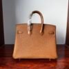 Birkin 25 Handcrafted  Saddle stitch Shiny American Alligator, Gold Brown, Gold Hardware Hand stitched authentic hand-sewn