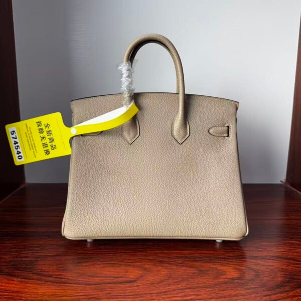 Birkin 25 Saddle stitch authentic hand-sewn Togo Leather in Trench Grey with Silver Hardware Hand stitched Handcrafted
