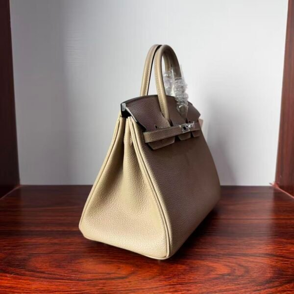 Birkin 25 Saddle stitch authentic hand-sewn Togo Leather in Trench Grey with Silver Hardware Hand stitched Handcrafted