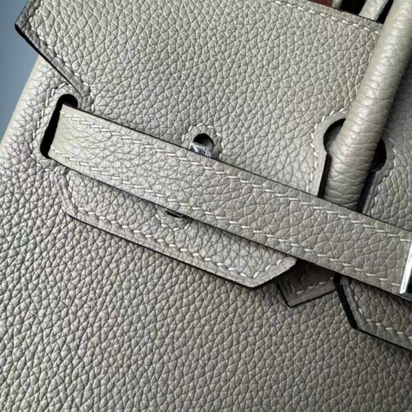 Birkin 25 Saddle stitch authentic hand-sewn Togo Leather in Trench Grey with Silver Hardware Hand stitched Handcrafted