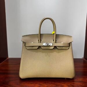Birkin 25 Saddle stitch authentic hand-sewn in Malta Togo Leather with Silver Hardware Hand stitched Handcrafted