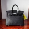 Birkin 25  Saddle stitch authentic hand-sewn Black Barenia Faubourg Saddle Leather Silver Hardware  Hand stitched Handcrafted
