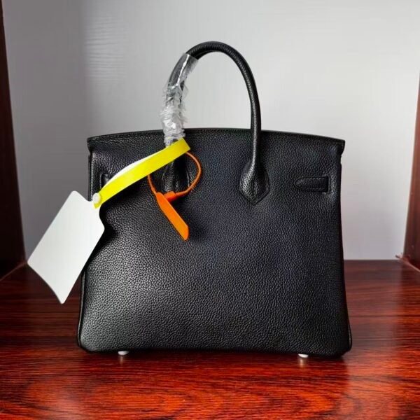 Birkin 25  Saddle stitch authentic hand-sewn Black Barenia Faubourg Saddle Leather Silver Hardware  Hand stitched Handcrafted
