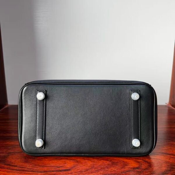 Birkin 25 Hand stitched Handcrafted Black Swift & Lizard Skin, Silver Touch Hardware Saddle stitch authentic hand-sewn 5 Birkin 25 Hand stitched Handcrafted Black Swift & Lizard Skin, Silver Touch Hardware Saddle stitch authentic hand-sewn
