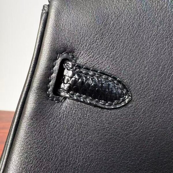 Birkin 25 Hand stitched Handcrafted Black Swift & Lizard Skin, Silver Touch Hardware Saddle stitch authentic hand-sewn 8 Birkin 25 Hand stitched Handcrafted Black Swift & Lizard Skin, Silver Touch Hardware Saddle stitch authentic hand-sewn
