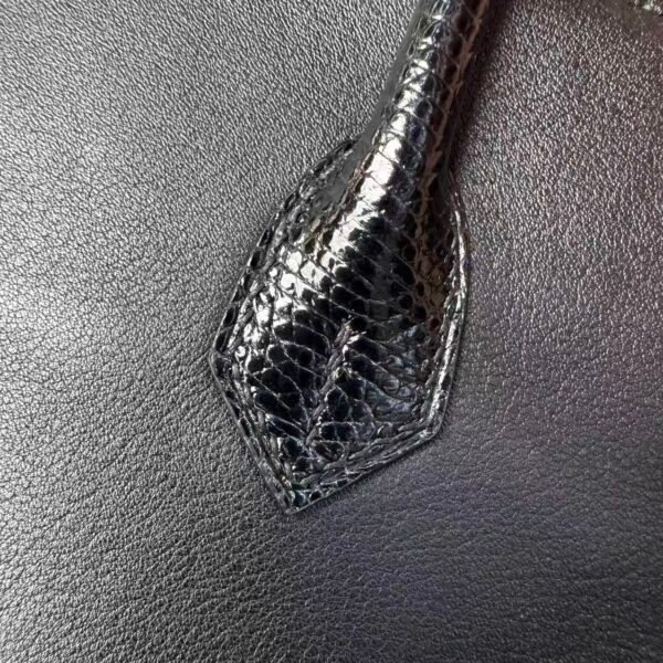 Birkin 25 Hand stitched Handcrafted Black Swift & Lizard Skin, Silver Touch Hardware Saddle stitch authentic hand-sewn 10 Birkin 25 Hand stitched Handcrafted Black Swift & Lizard Skin, Silver Touch Hardware Saddle stitch authentic hand-sewn