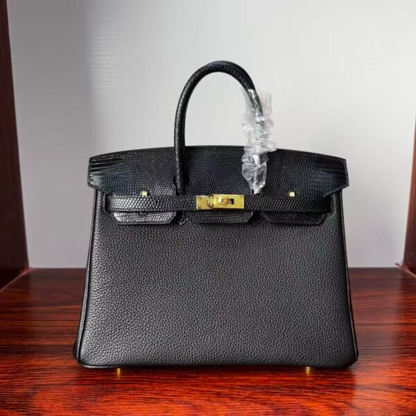 Birkin 25 Black Togo Leather with Lizard Skin Trim, Gold Hardware 1 Birkin 25 Black Togo Leather with Lizard Skin Trim, Gold Hardware